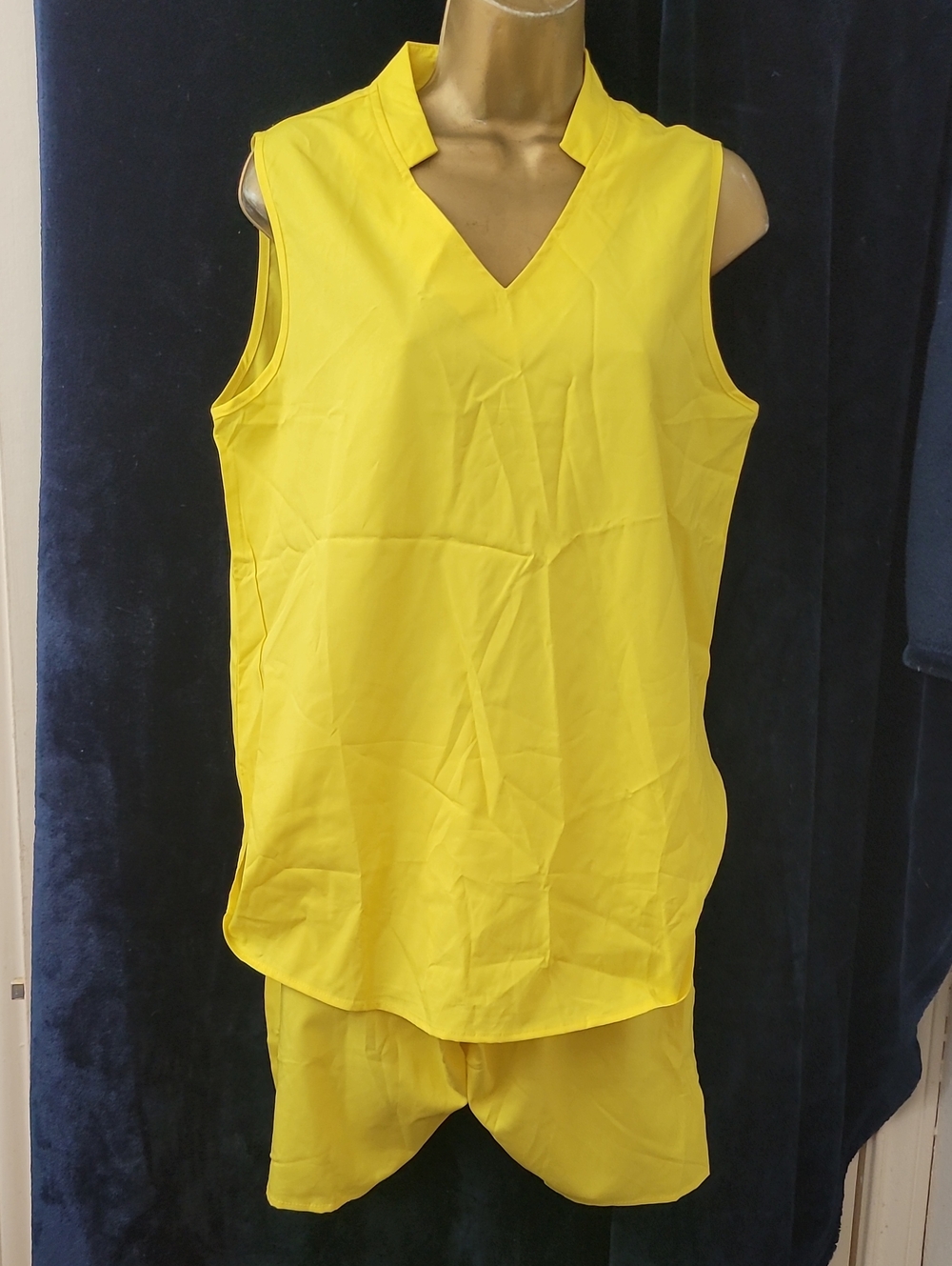 Bright Yellow Sleeveless V-Neck Top /shorts